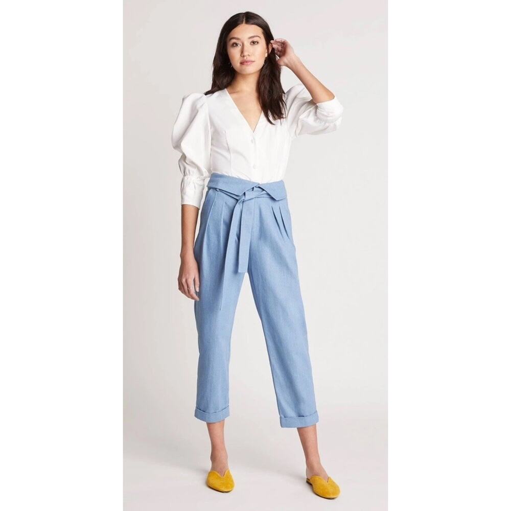 Choosy NEW Ludlow chambray paper bag high waist pleated pants belted